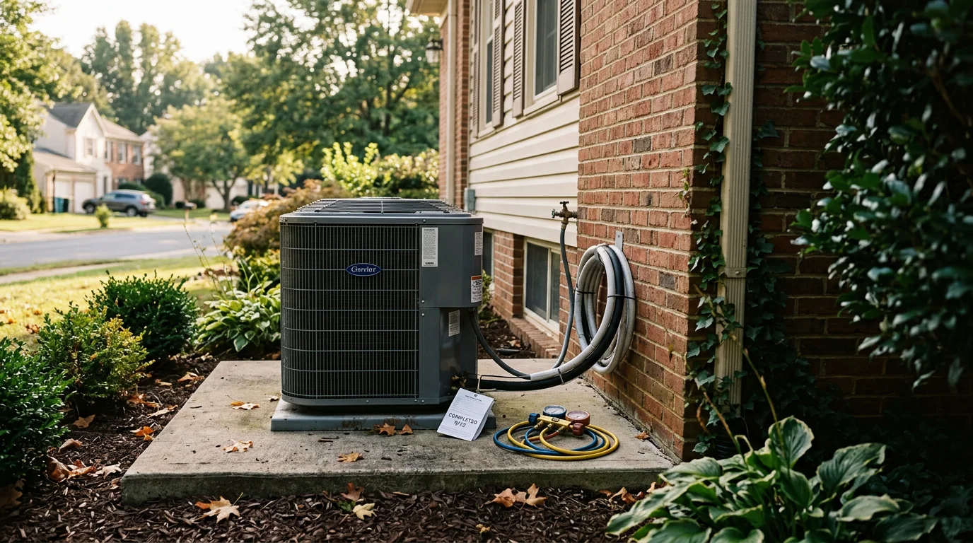 Kelvin Services technician servicing a residential HVAC system in a Northern Virginia home