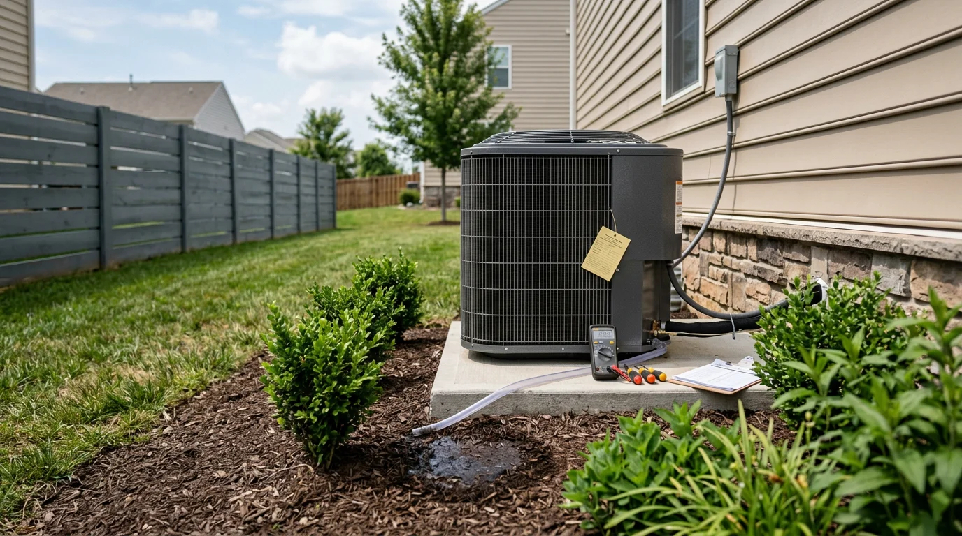 A Kelvin Services LLC technician inspecting a residential furnace during a fall HVAC maintenance visit in Ashburn, Virginia. The technician checks the burner assembly and flue connections inside a Northern Virginia home.